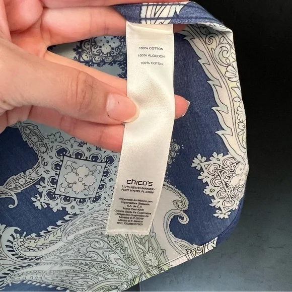 CHICO'S PAISLEY POP GIANA BLOUSE SZ  3 Paisley Print Blue and Green Women's Top - Picture 12 of 15